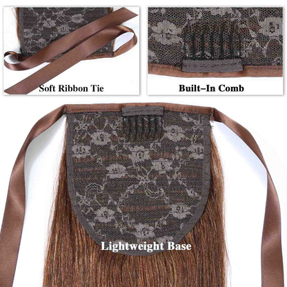 Authris Straight Human Hair Ribbon Ponytail | Chocolate Brown