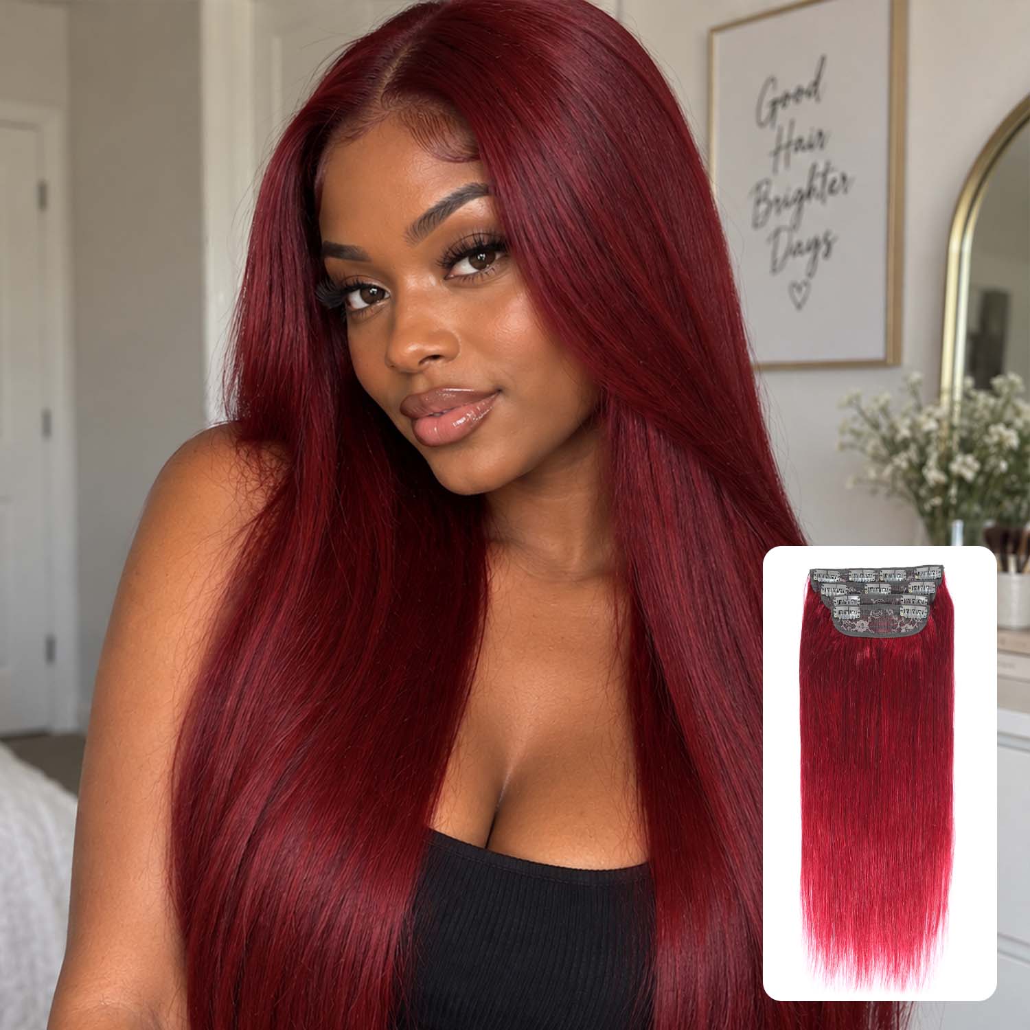 Authris Straight 4-Piece Clip-In Human Hair Extensions | Burgundy