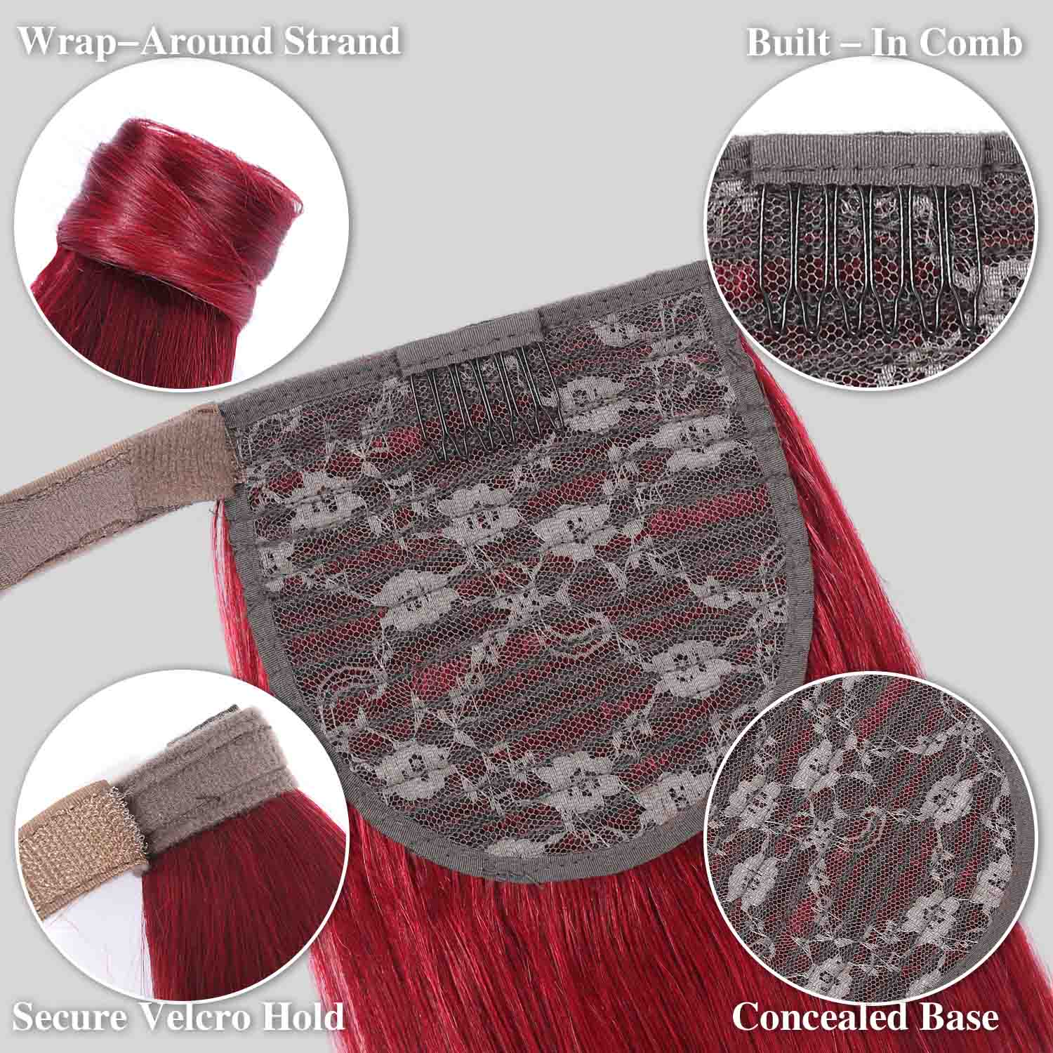 Authris Straight Human Hair Instant Wrap Ponytail | Burgundy