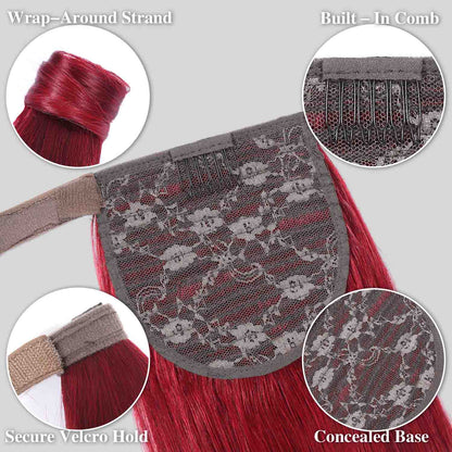 Authris Straight Human Hair Instant Wrap Ponytail | Burgundy
