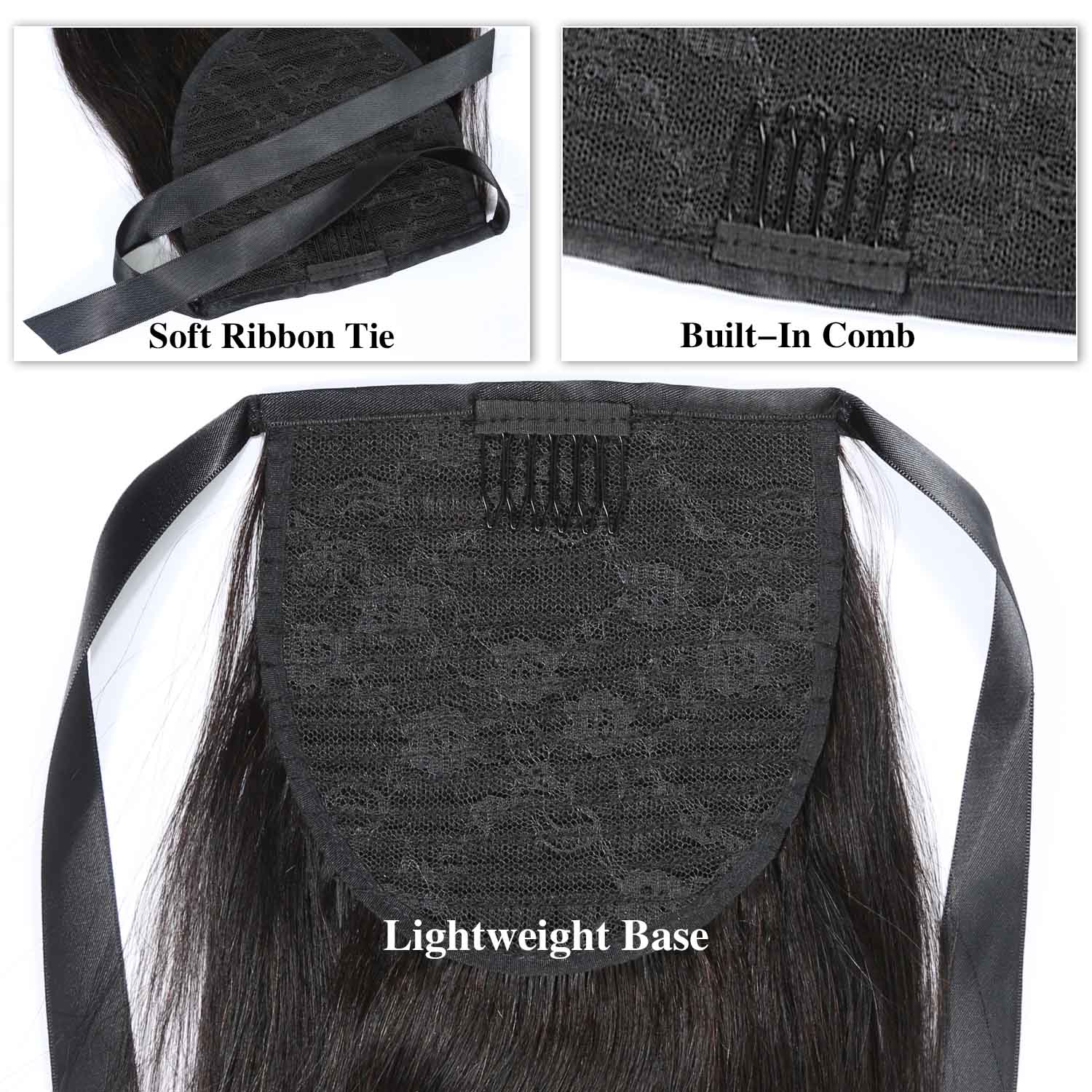Authris Straight Human Hair Ribbon Ponytail | Natural Black
