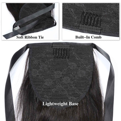 Authris Straight Human Hair Ribbon Ponytail | Natural Black