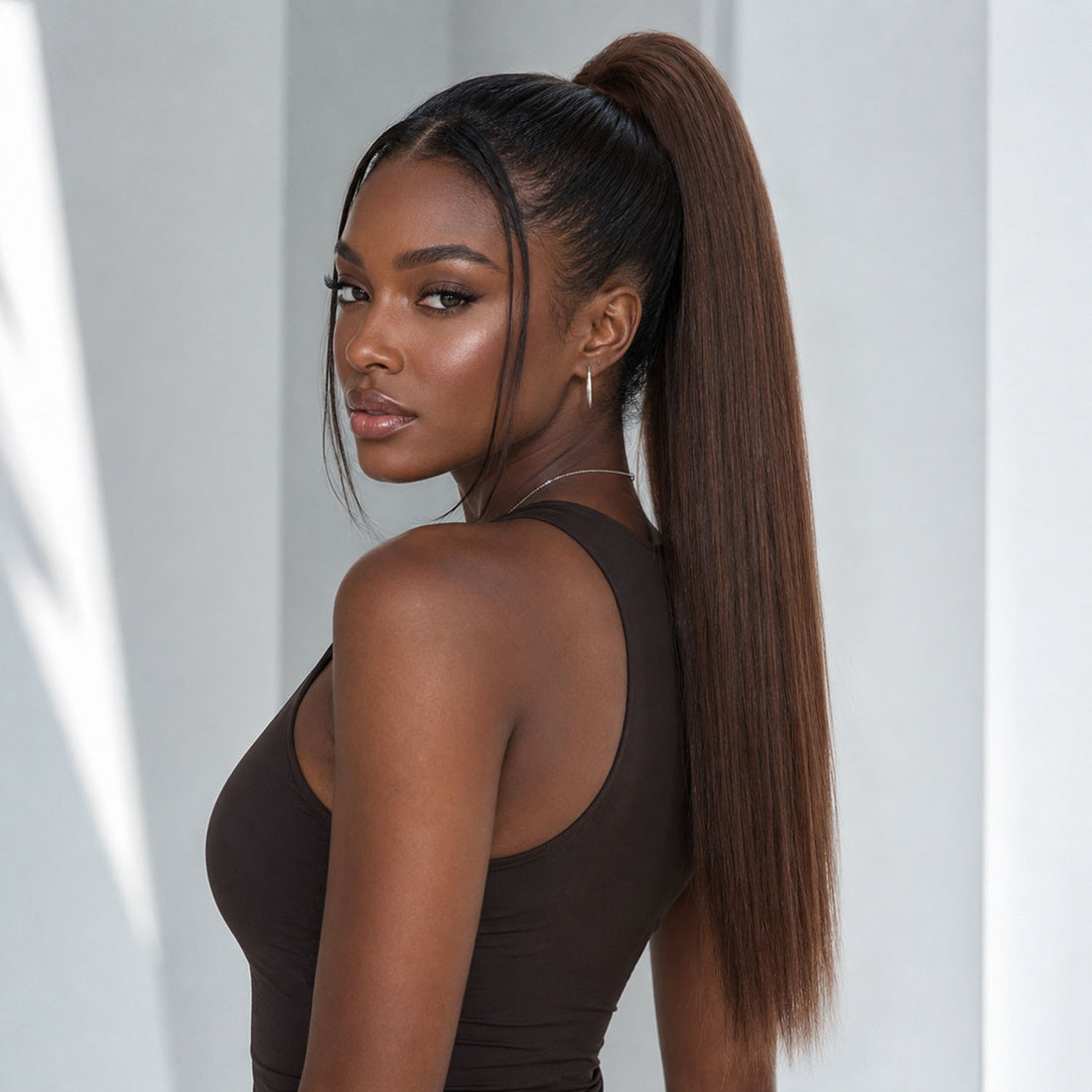 Authris Straight Human Hair Drawstring Ponytail | Chocolate Brown