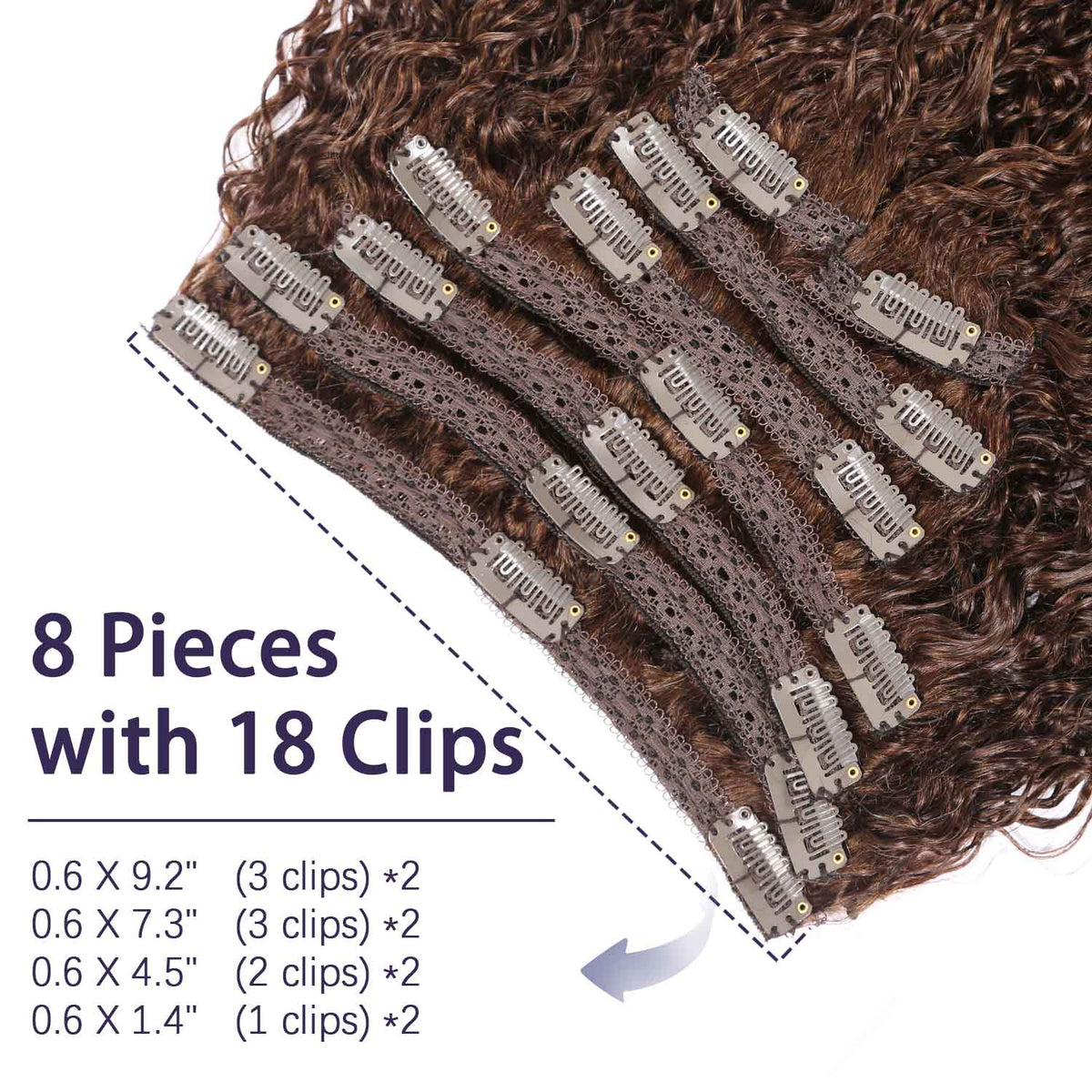 Authris Curly 8-Piece Clip-In Human Hair Extensions | Chocolate Brown