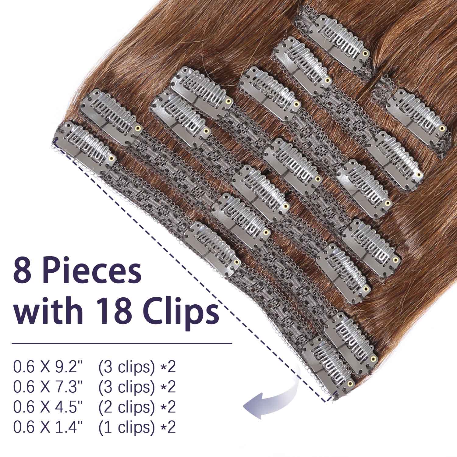 Authris 8-Piece Clip-In Human Hair Extensions | Chocolate Brown