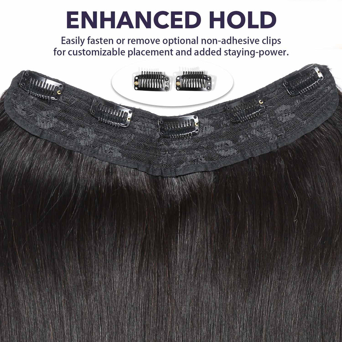 Authris Straight 1-Piece Clip-In Human Hair Extensions | Natural Black