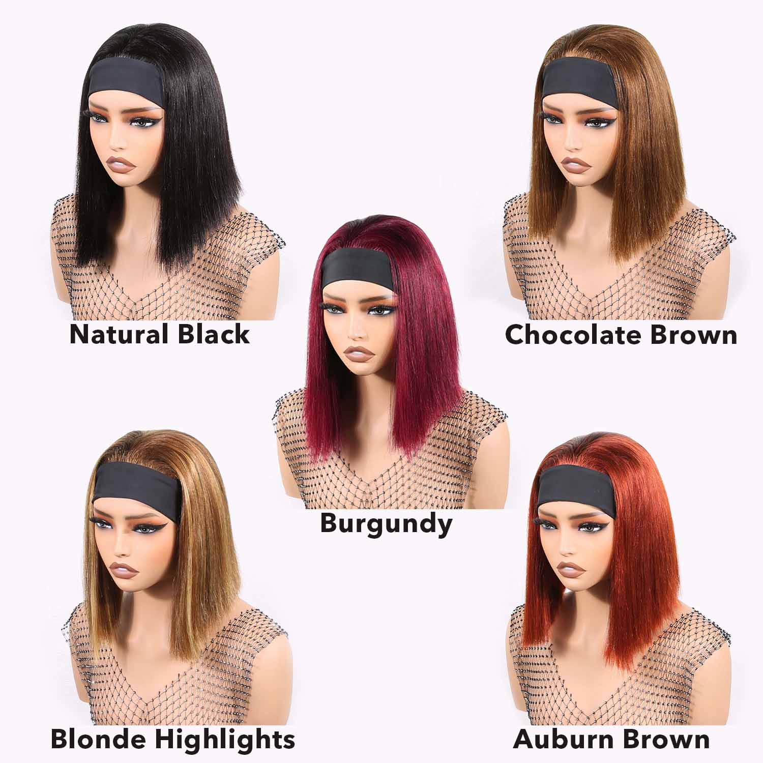 Authris Straight Headband Bob Human Hair Wig | Auburn Brown