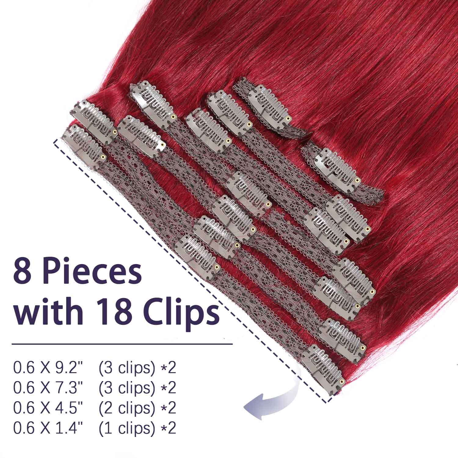 Authris Straight 8-Piece Clip-In Human Hair Extensions | Burgundy