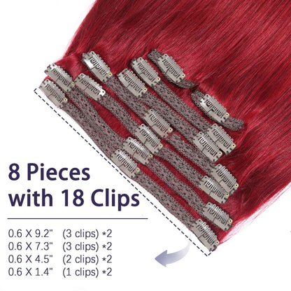 Authris Straight 8-Piece Clip-In Human Hair Extensions | Burgundy