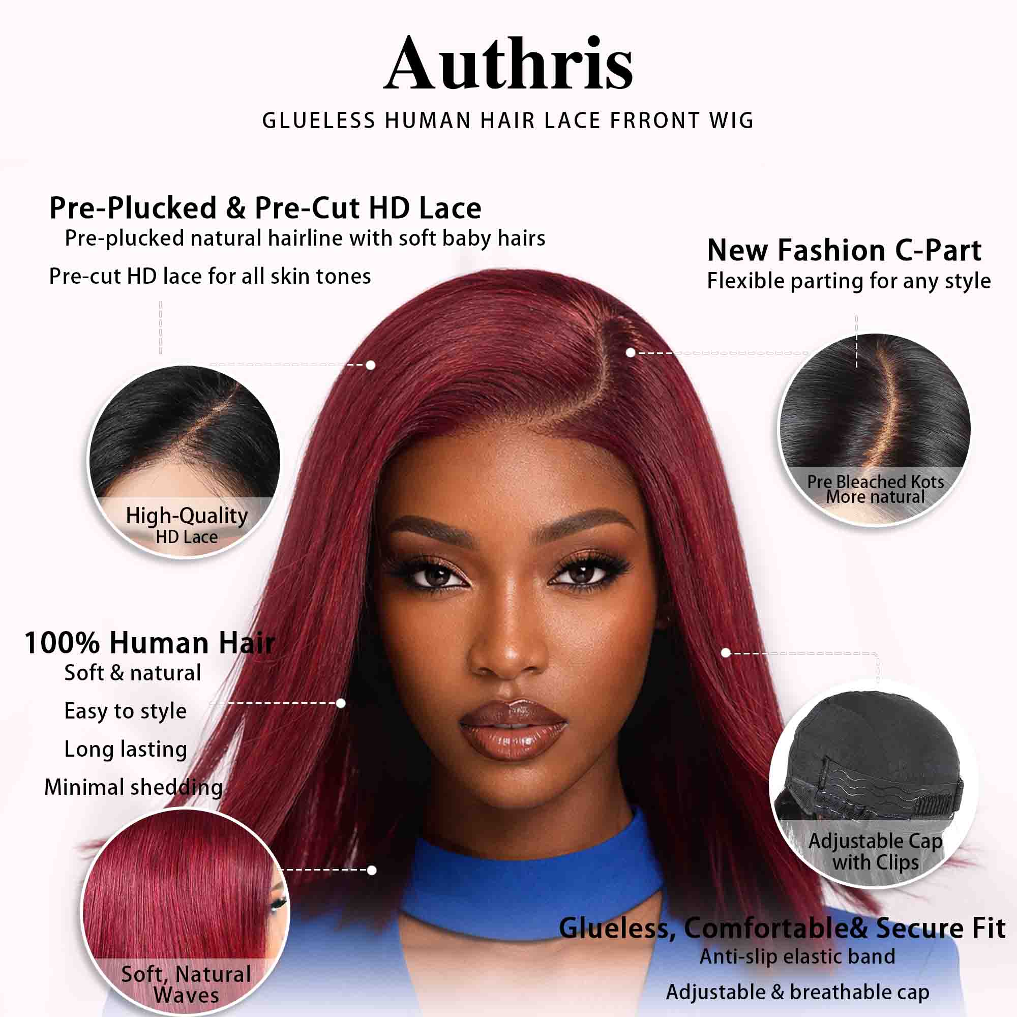 Authris Straight Bob Human Hair Wig | Burgundy