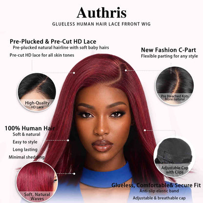 Authris Straight Bob Human Hair Wig | Burgundy