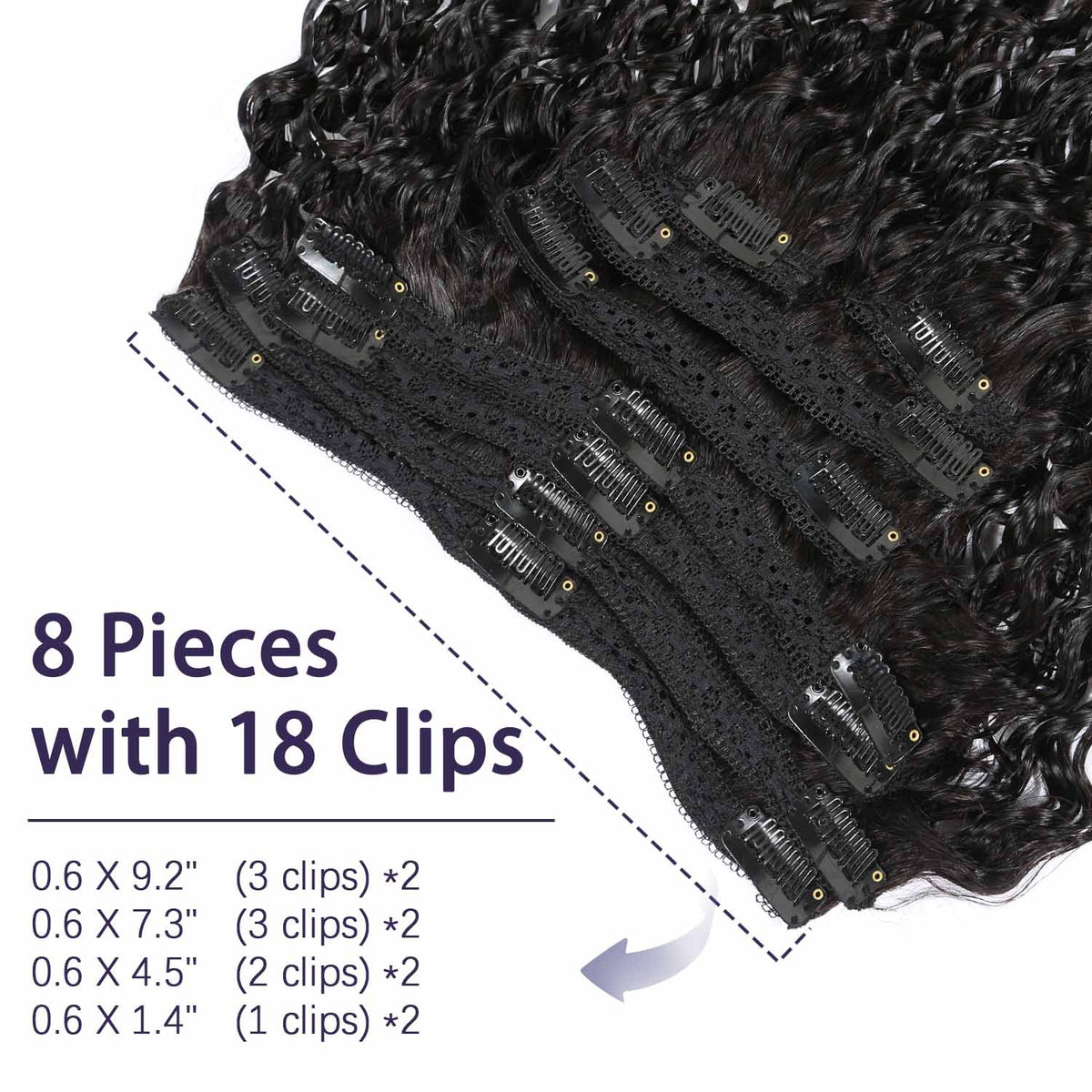Authris Deep Wave 8-Piece Clip-In Human Hair Extensions | Natural Black