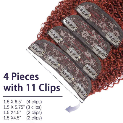 Authris Afro Kinky Curly 4-Piece Clip-In Human Hair Extensions | Auburn Brown