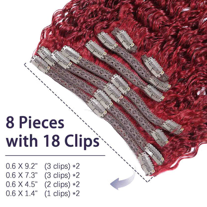Authris Deep Wave 8-Piece Clip-In Human Hair Extensions | Burgundy