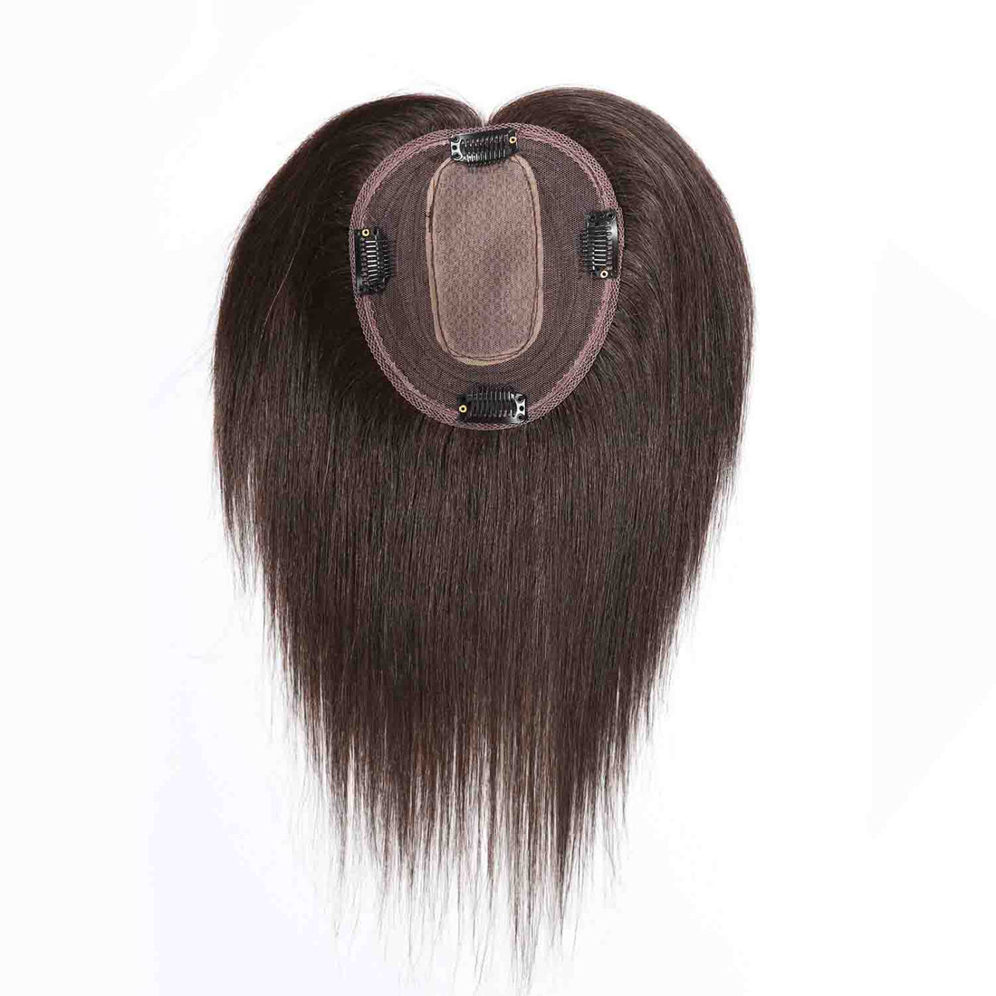 Authris Straight Women’s Human Hair Topper with Realistic Scalp | Dark Brown