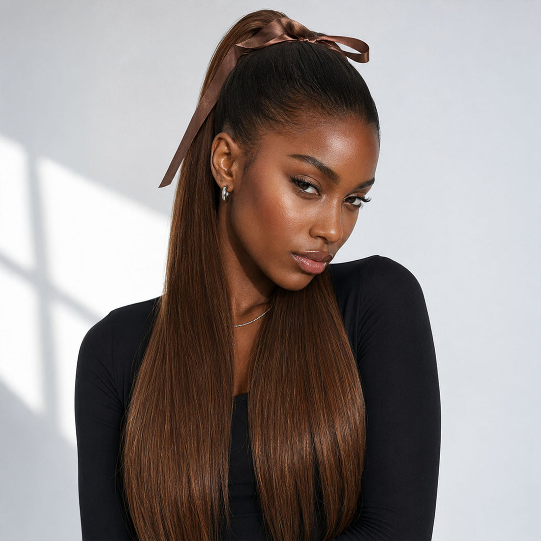 Authris Straight Human Hair Ribbon Ponytail | Chocolate Brown