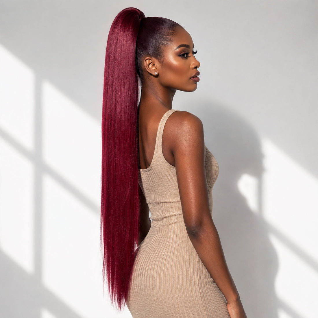 Authris Straight Human Hair Drawstring Ponytail | Burgundy