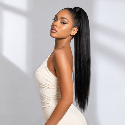 Authris Straight Human Hair Instant Wrap Ponytail | Natural Black