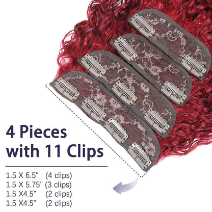 Authris Water Wave 4-Piece Clip-In Human Hair Extensions | Burgundy
