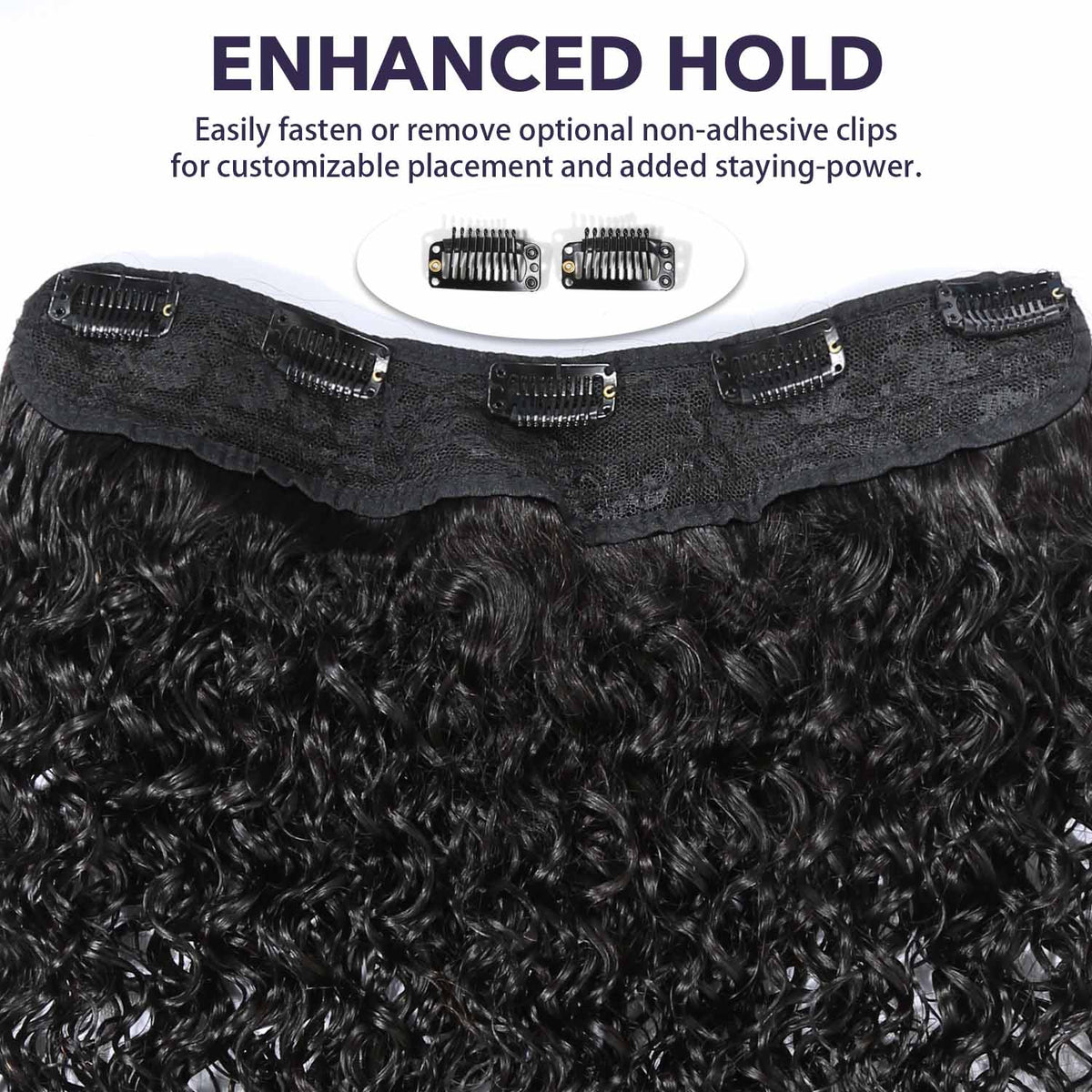 Authris Curly 1-Piece Clip-In Human Hair Extensions | Natural Black
