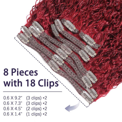 Authris Water Wave 8-Piece Clip-In Human Hair Extensions | Burgundy