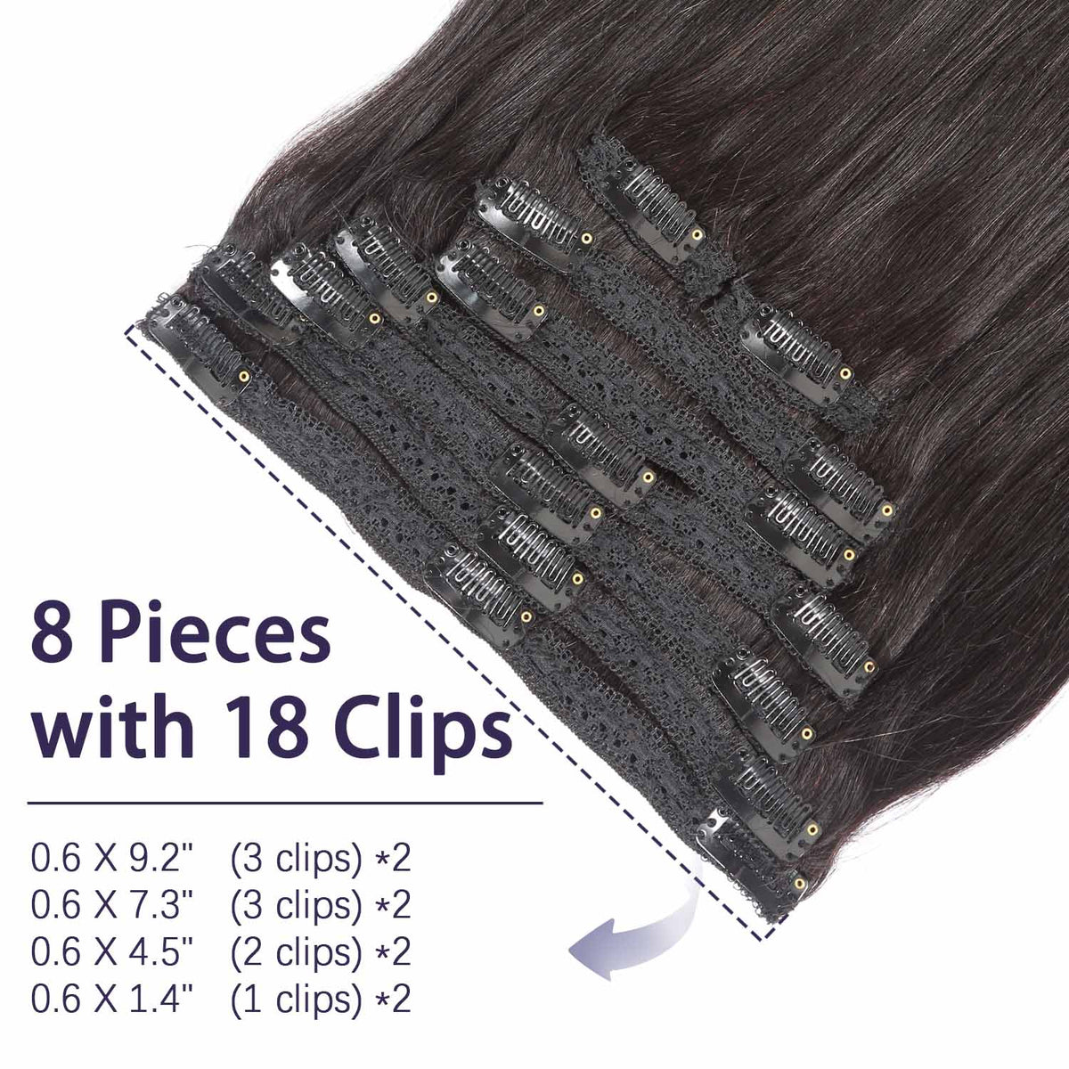 Authris Straight 8-Piece Clip-In Human Hair Extensions | Natural Black