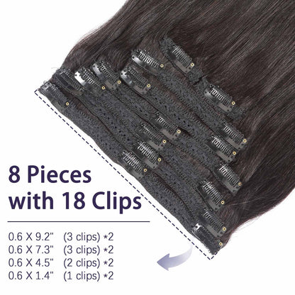 Authris Straight 8-Piece Clip-In Human Hair Extensions | Natural Black