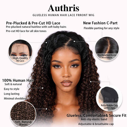 Authris Deep Wave HD Lace Front Human Hair Wig | Chocolate Ombre