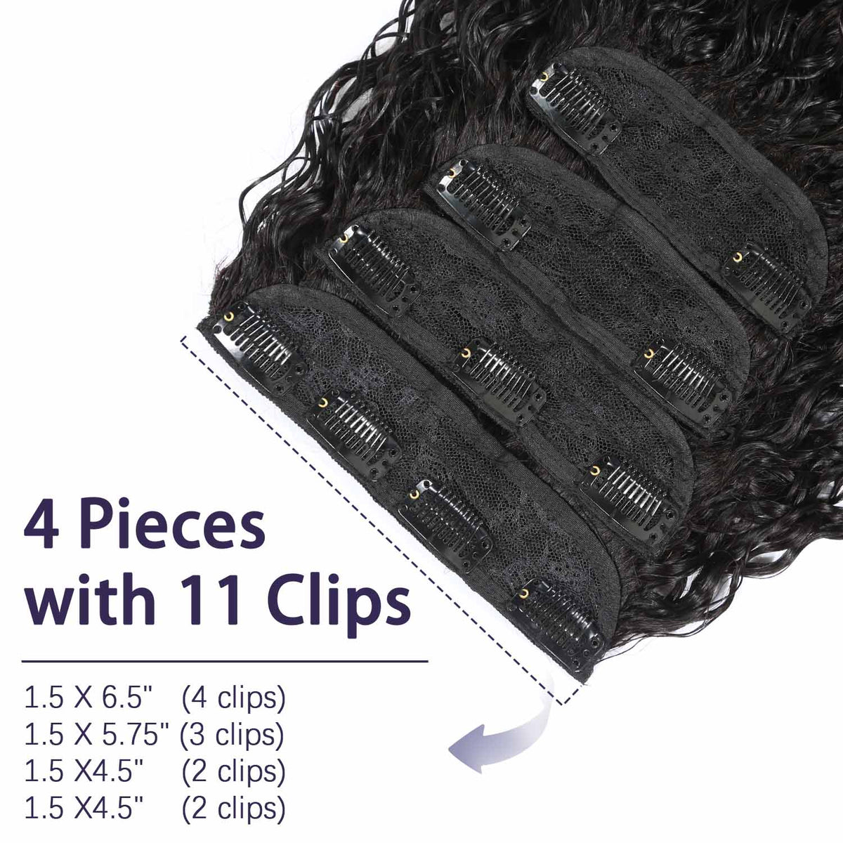 Authris Water Wave 4-Piece Clip-In Human Hair Extensions | Natural Black