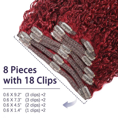 Authris Curly 8-Piece Clip-In Human Hair Extensions | Burgundy
