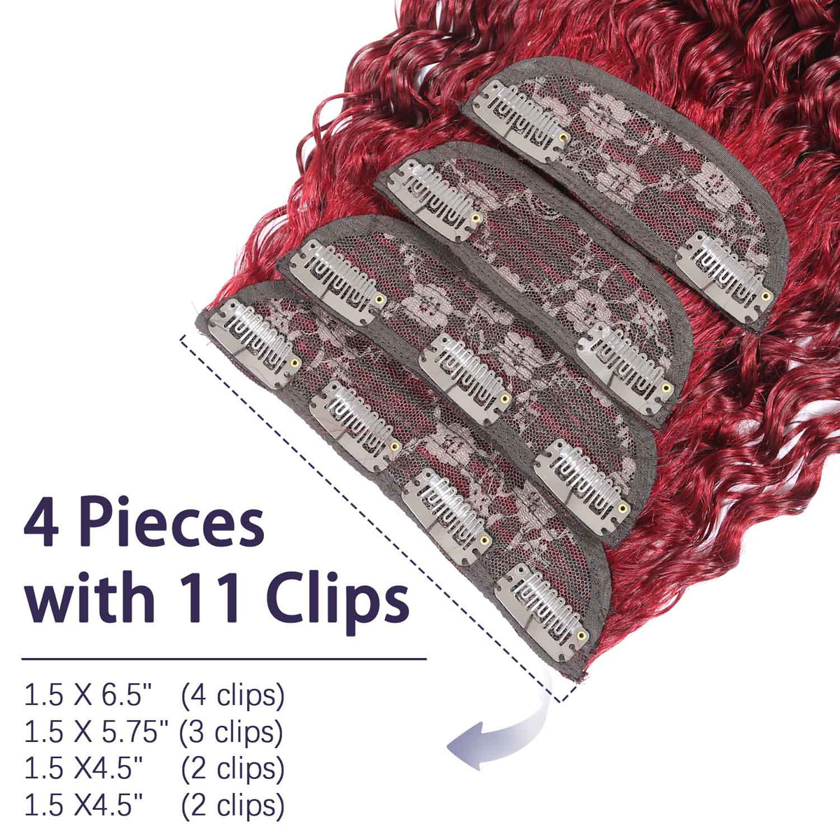 Authris Deep Wave 4-Piece Clip-In Human Hair Extensions | Burgundy