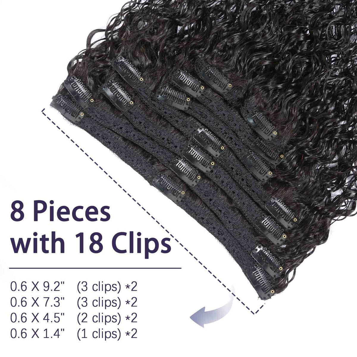 Authris Water Wave 8-Piece Clip-In Human Hair Extensions | Natural Black