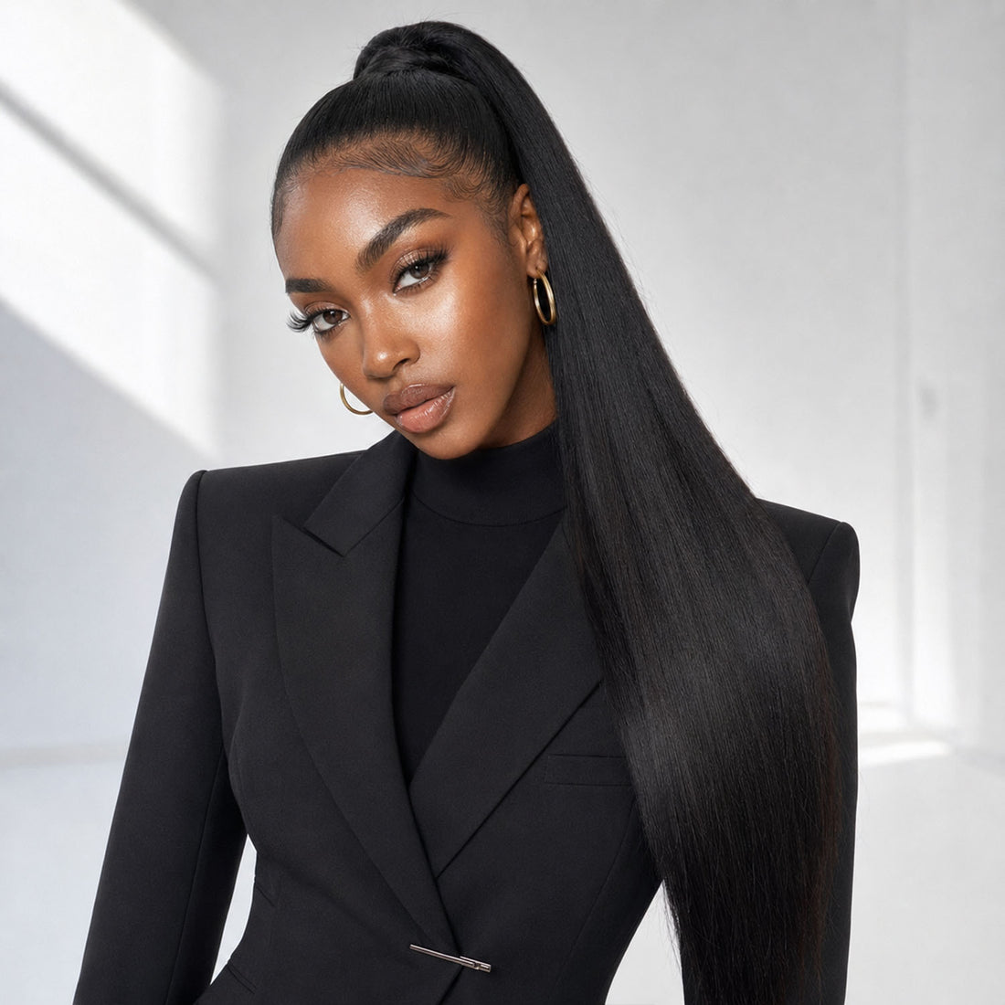 Authris Straight Human Hair Claw Clip Ponytail | Natural Black