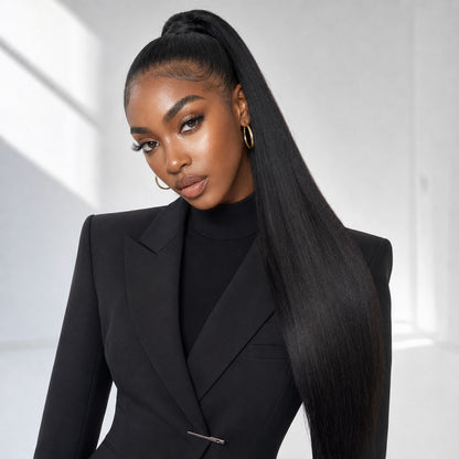 Authris Straight Human Hair Claw Clip Ponytail | Natural Black