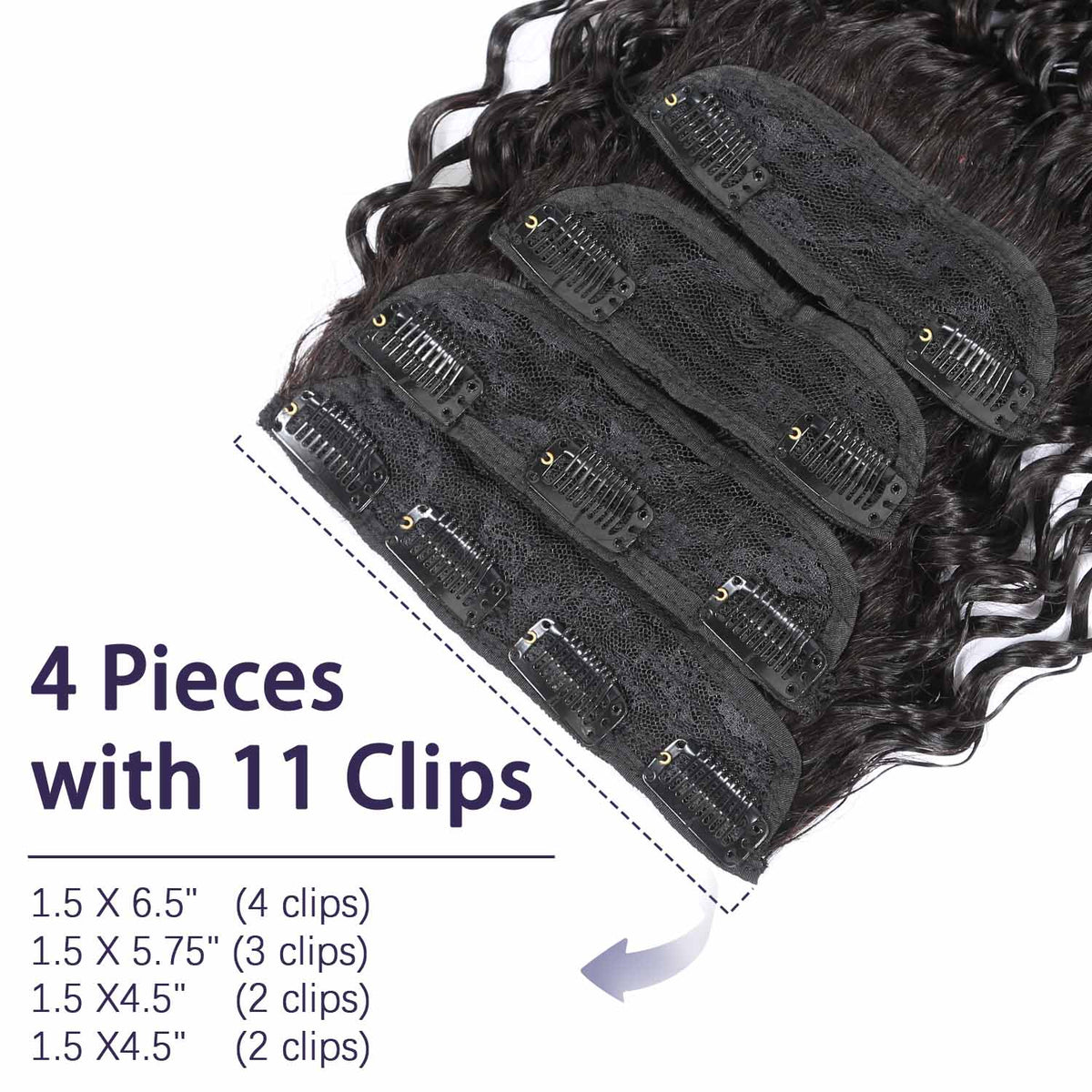 Authris Deep Wave 4-Piece Clip-In Human Hair Extensions | Natural Black
