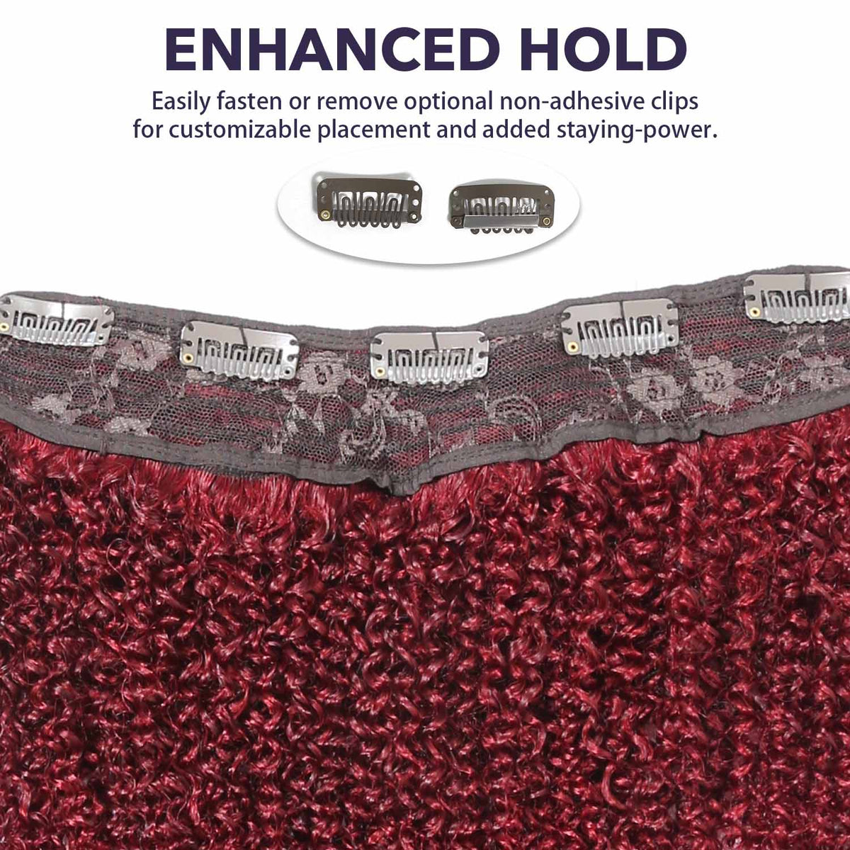 Authris Afro Kinky Curly 1-Piece Clip-In Human Hair Extensions | Burgundy
