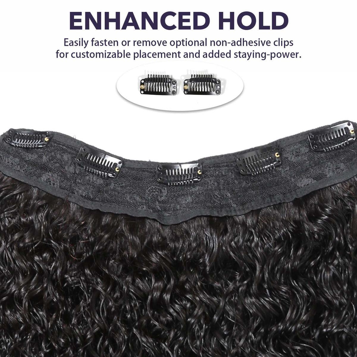 Authris Water Wave 1-Piece Clip-In Human Hair Extensions | Natural Black
