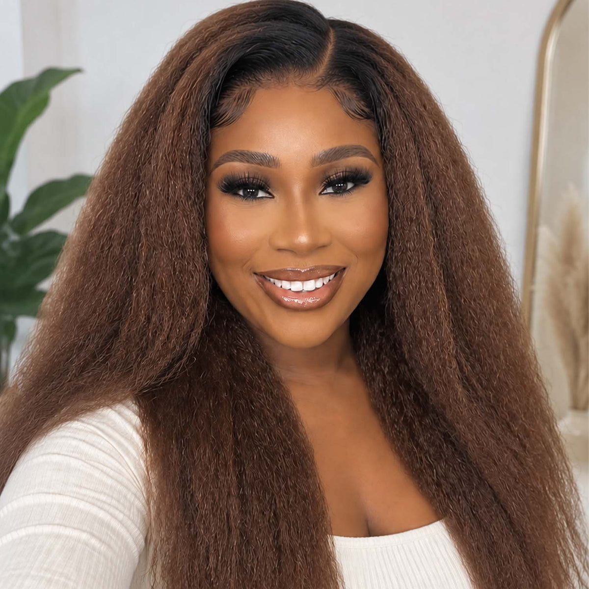 Authris Kinky Straight HD Lace Front Human Hair Wig | Chocolate Ombre
