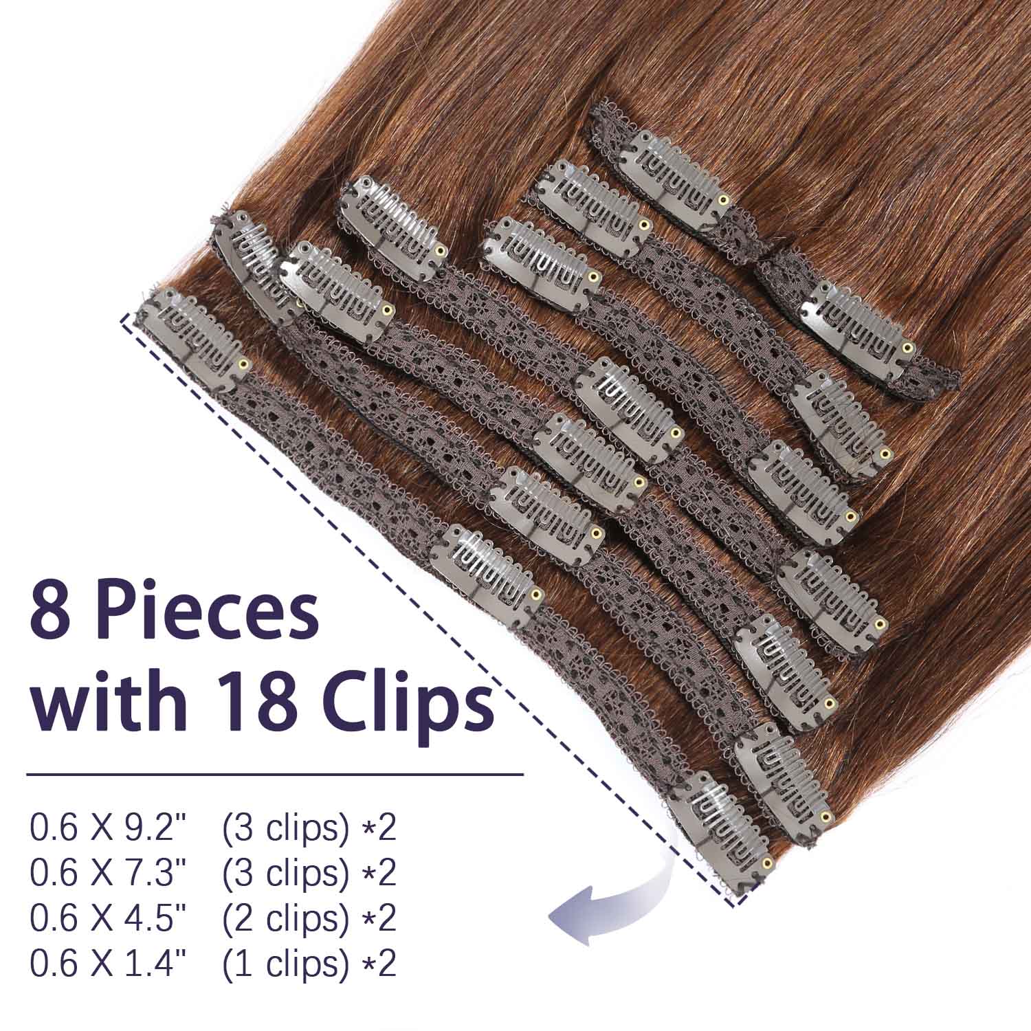 Authris Straight 8-Piece Clip-In Human Hair Extensions | Chocolate Brown