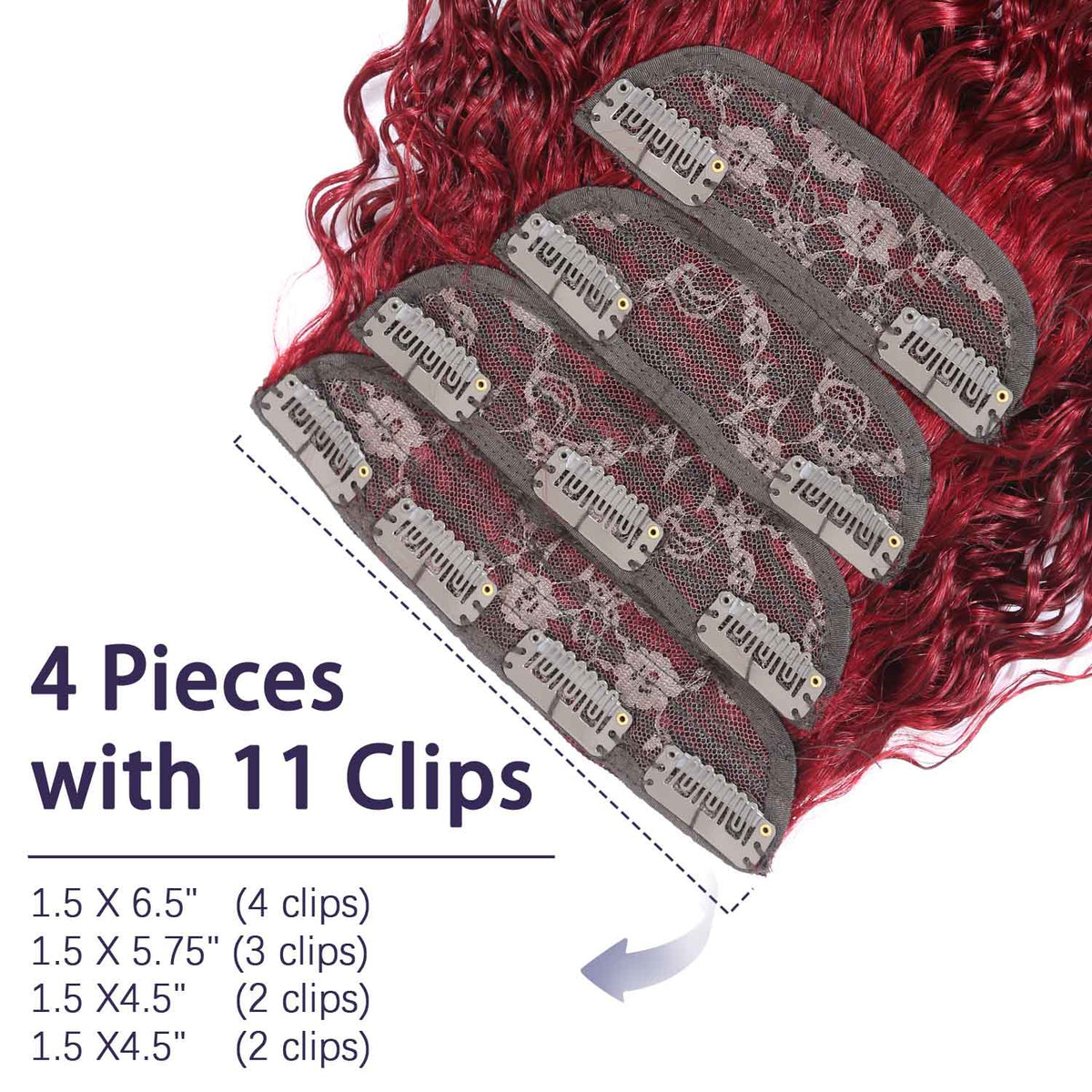 Authris Curly 4-Piece Clip-In Human Hair Extensions | Burgundy