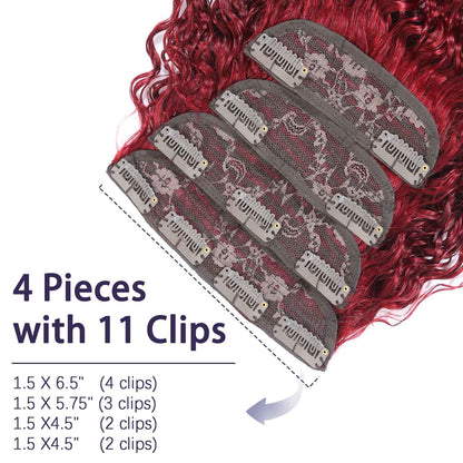 Authris Curly 4-Piece Clip-In Human Hair Extensions | Burgundy