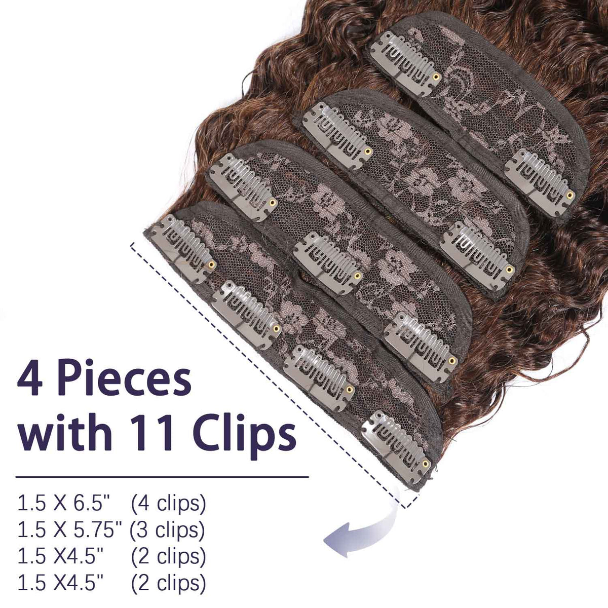 Authris Deep Wave 4-Piece Clip-In Human Hair Extensions | Chocolate Brown