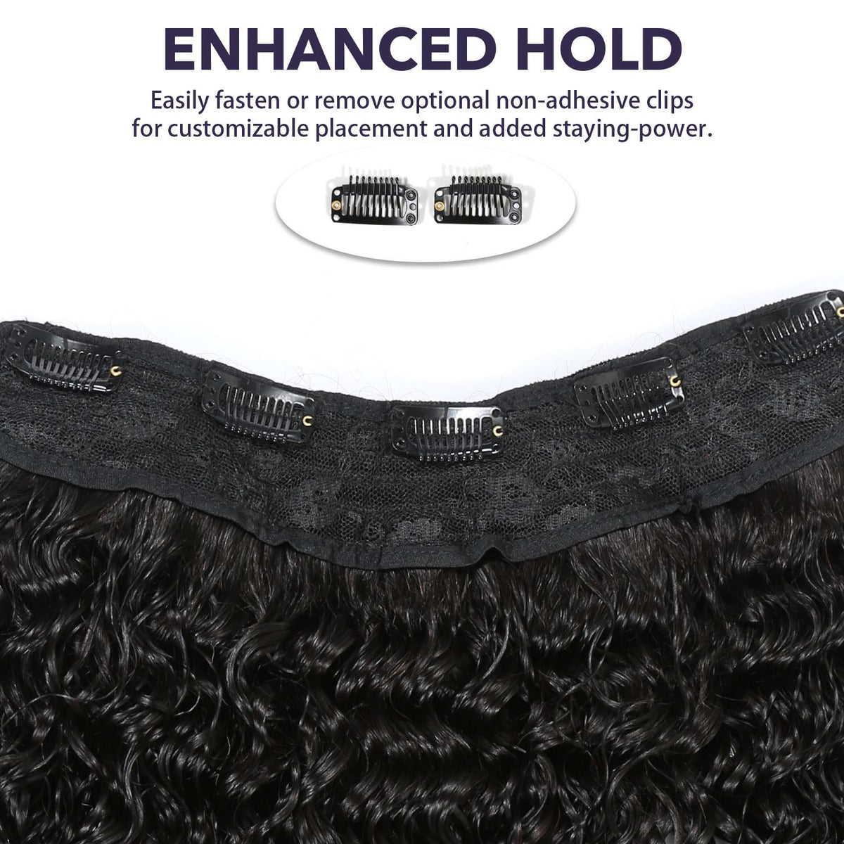 Authris Deep Wave 1-Piece Clip-In Human Hair Extensions | Natural Black
