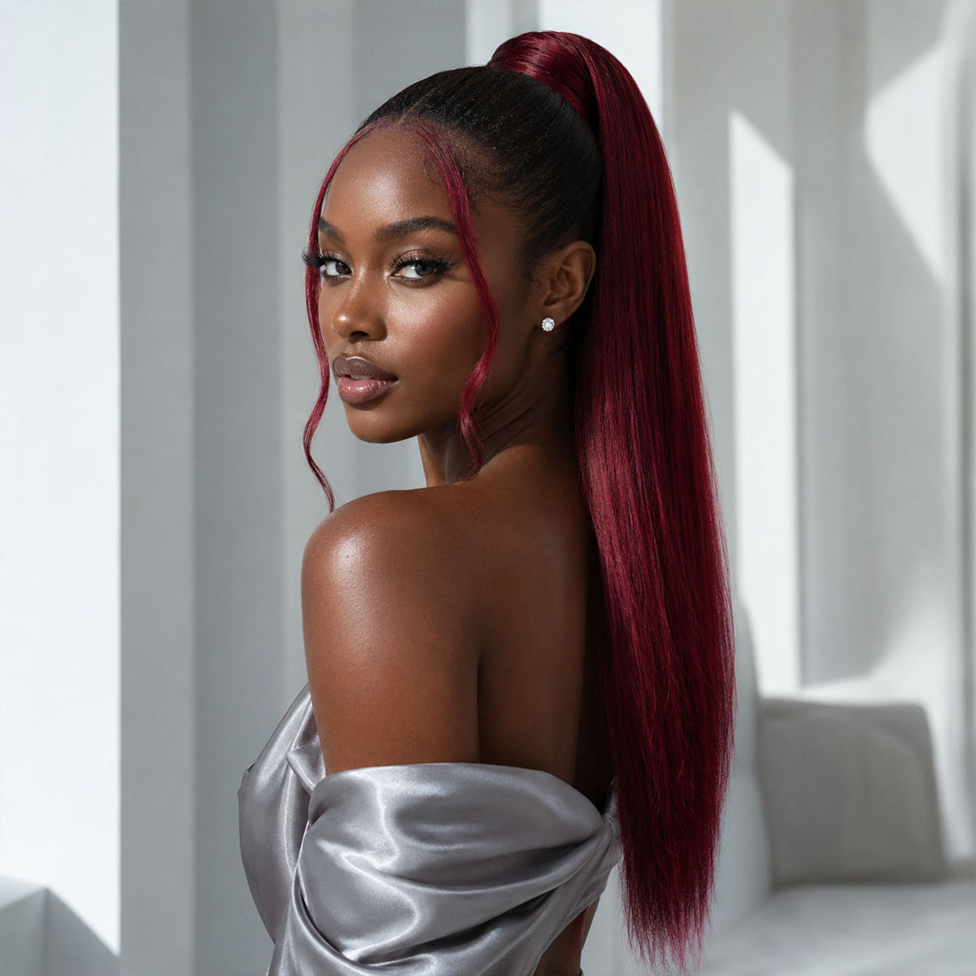 Authris Straight Human Hair Instant Wrap Ponytail | Burgundy