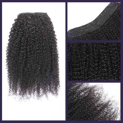Authris Afro Kinky Curly 1-Piece Clip-In Human Hair Extensions | Natural Black
