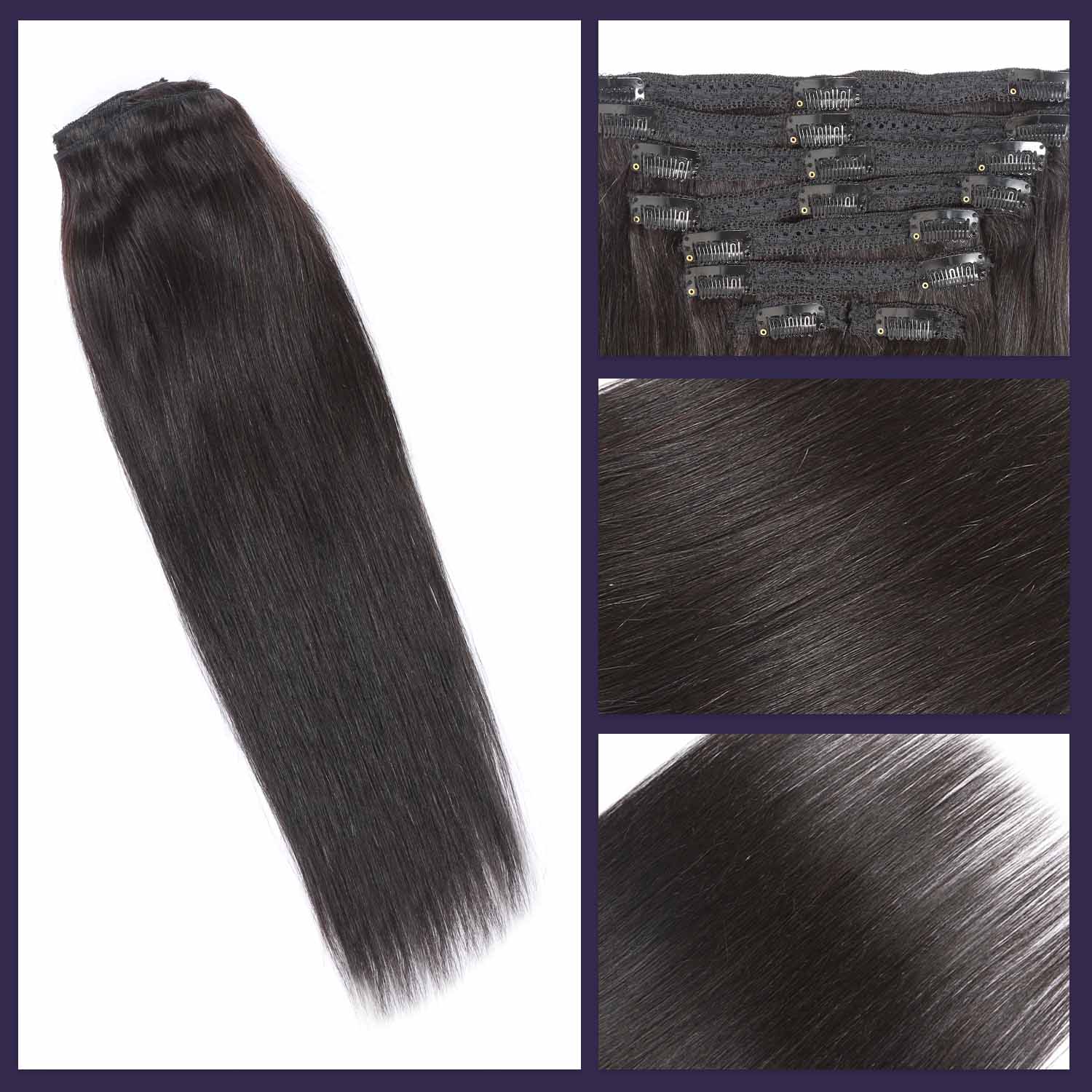 Authris Straight 8-Piece Clip-In Human Hair Extensions | Natural Black