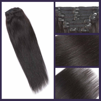 Authris Straight 8-Piece Clip-In Human Hair Extensions | Natural Black