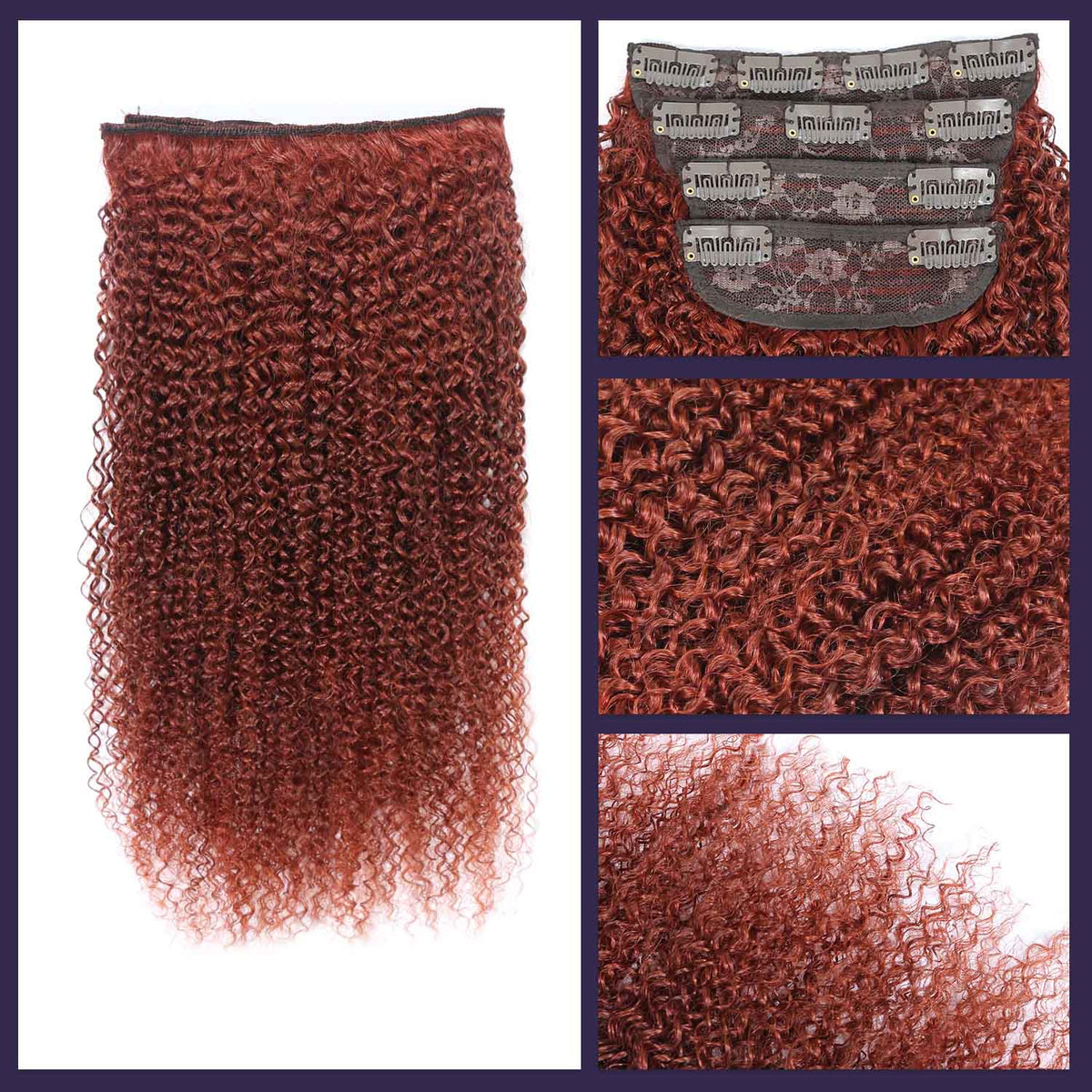 Authris Afro Kinky Curly 4-Piece Clip-In Human Hair Extensions | Auburn Brown