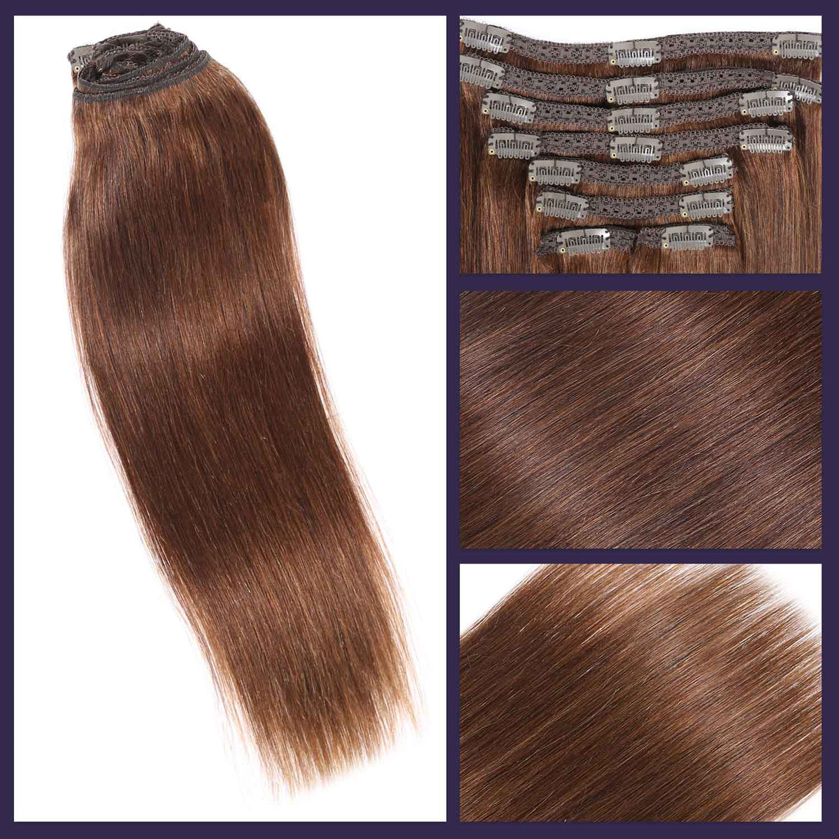 Authris Straight 8-Piece Clip-In Human Hair Extensions | Chocolate Brown