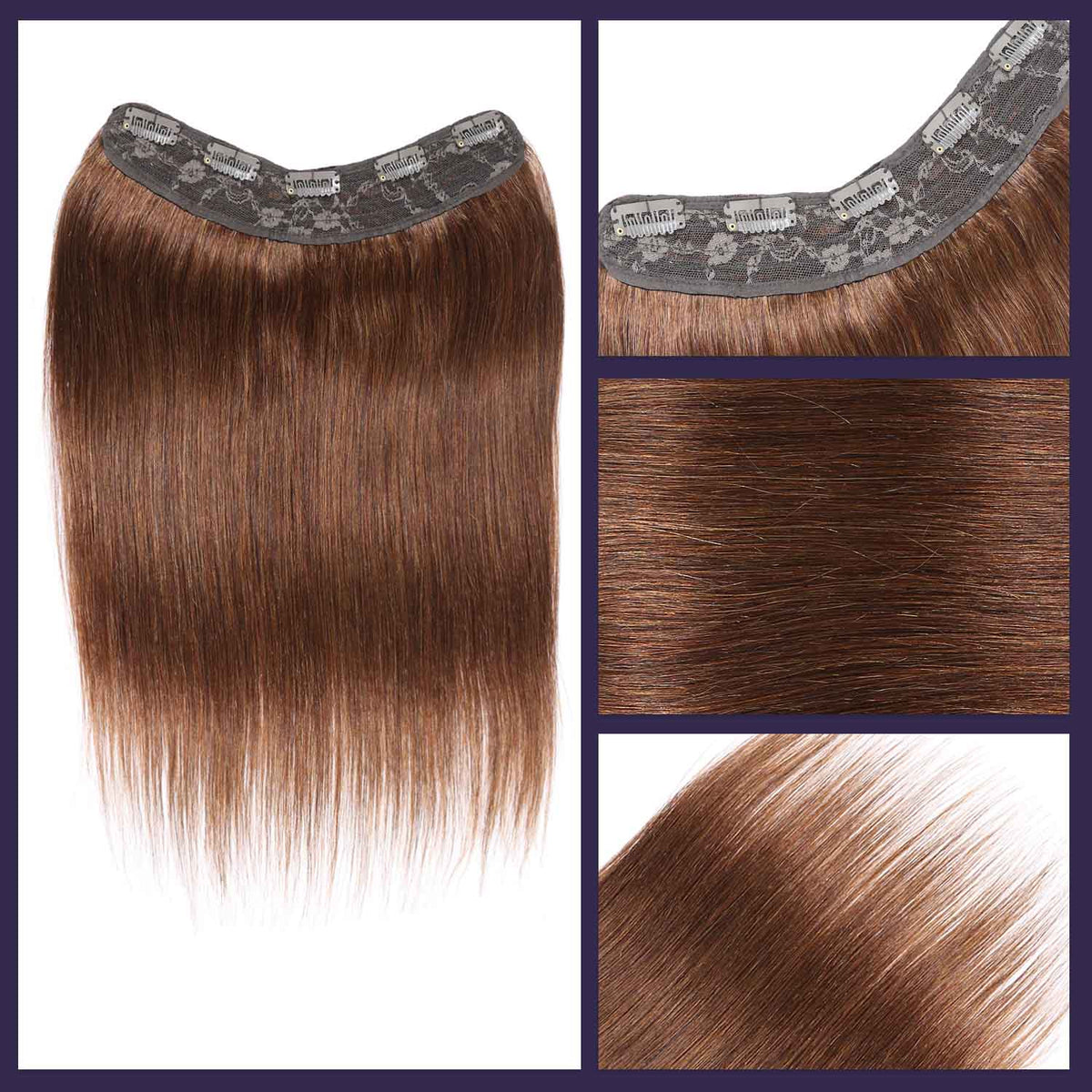 Authris Straight 1-Piece Clip-In Human Hair Extensions | Chocolate Brown